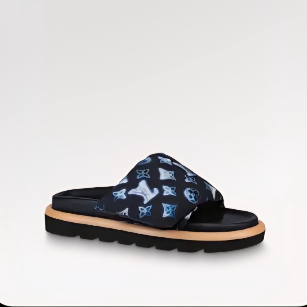 Louis Vuitton Black and Blue Slide Sandals
